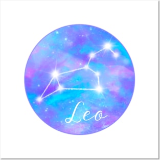 Leo Zodiac sign. Constellation on galaxy sky Posters and Art